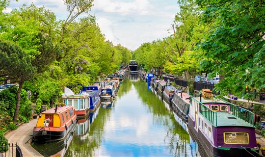 row of moored narrow boats Collidge & Partners